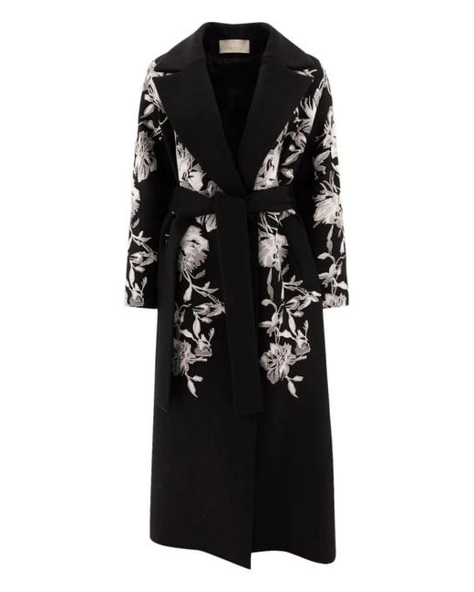 Elie Saab Black Floral-Embroidered Coat