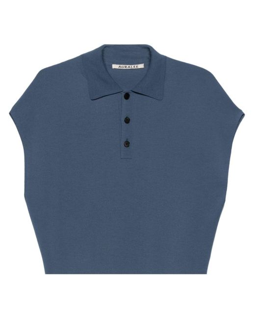 Auralee Blue Ribbed-knit Polo Shirt