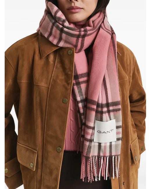 Gant Pink Check-Pattern Wool Scarf
