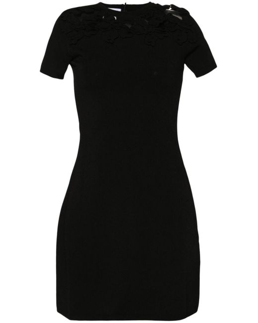 Valentino Garavani Black Floral-appliqué Cotton Mini Dress