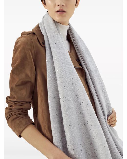 Sciarpa Con Frange di Brunello Cucinelli in Gray