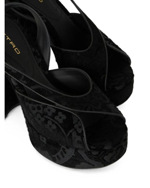 Etro Black Jacquard Platform Sandals With Paisley Motif