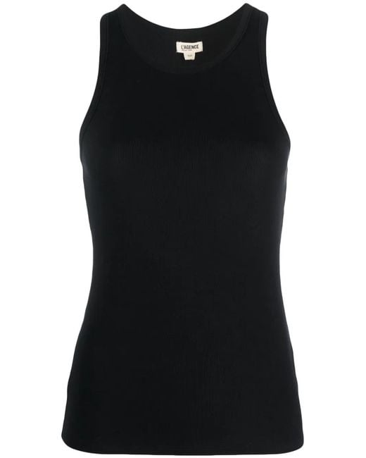 L'Agence Black Ribbed Round-Neck Tank-Top