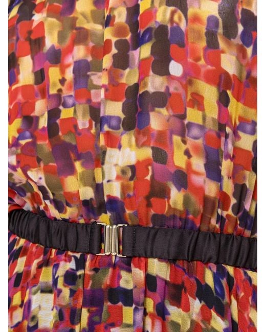 Nissa Red Printed Viscose Midi Dress
