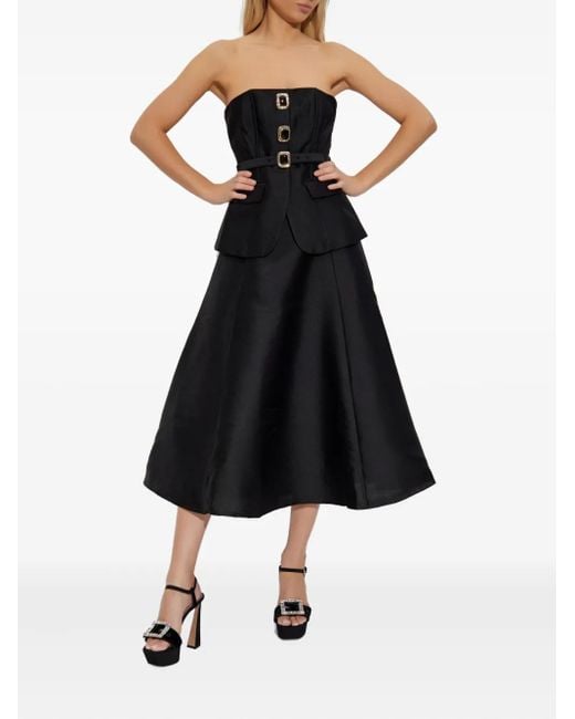 Self-Portrait Black Midi Dress With Fitted Bodice