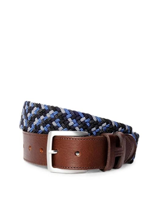 Hackett Blue Braided Calf Leather-Trim Belt for men