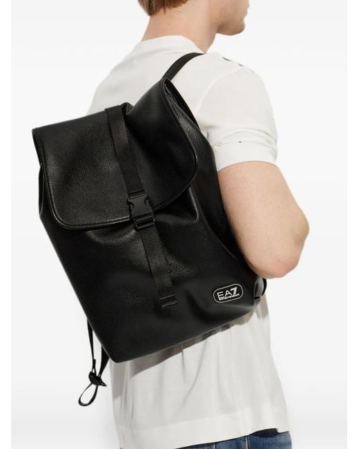 EA7 Black Logo-Patch Buckle-Fastening Backpack