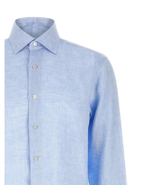 Borriello Blue Chemise Boutons En Lin for men