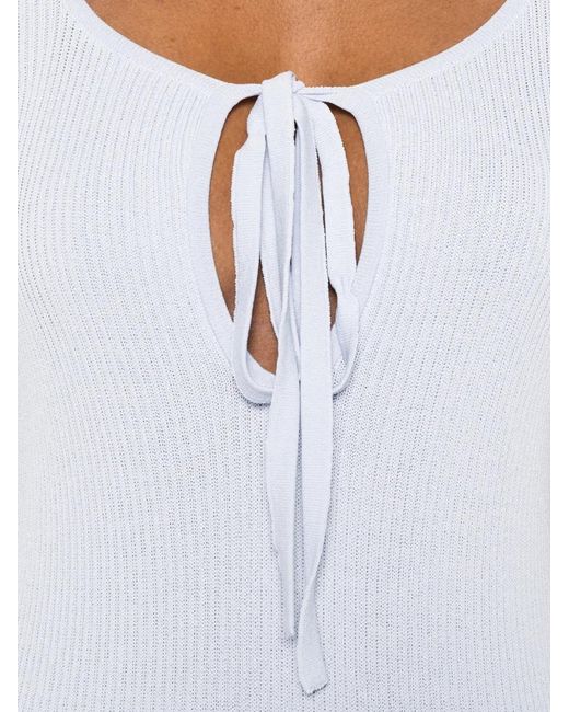 Erika Cavallini Semi Couture White Tie-Neck Ribbed Dress