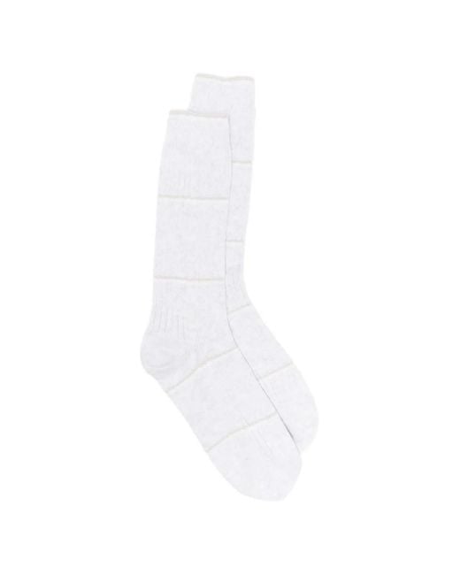 Eleventy White Striped Socks for men