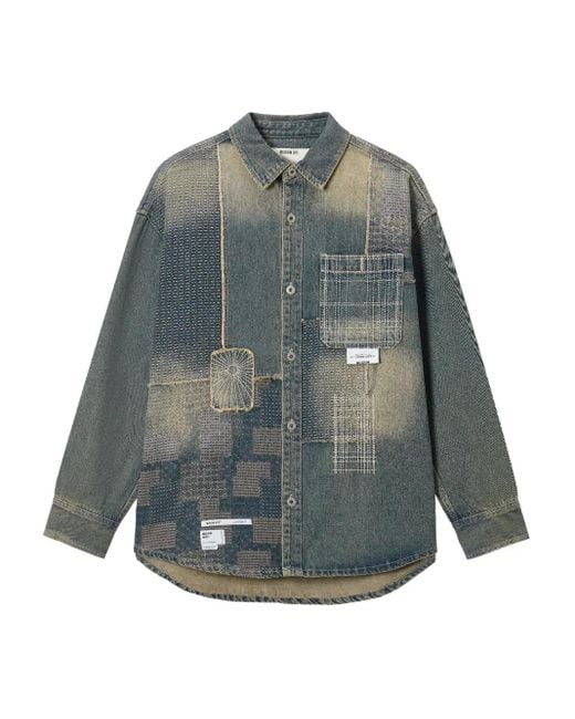 Musium Div. Gray Patchwork Denim Shirt for men