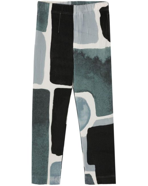 Homme Plissé Issey Miyake Gray Abstract-print Plissé Trousers for men