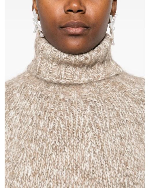 P.A.R.O.S.H. Natural High Turtleneck Knit Sweater With Ribbed Hem And Cuffs