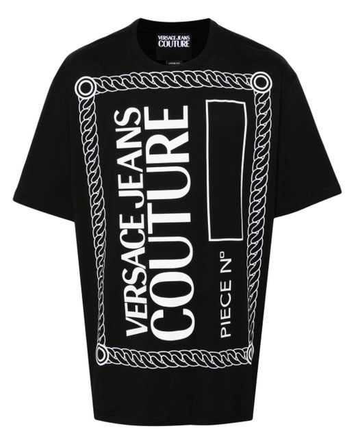 Versace Black Logo-print Cotton T-shirt for men