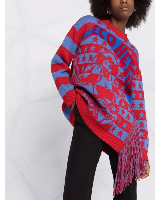 Stella McCartney Red And Blue Virgin Wool Eco Hero Jumper