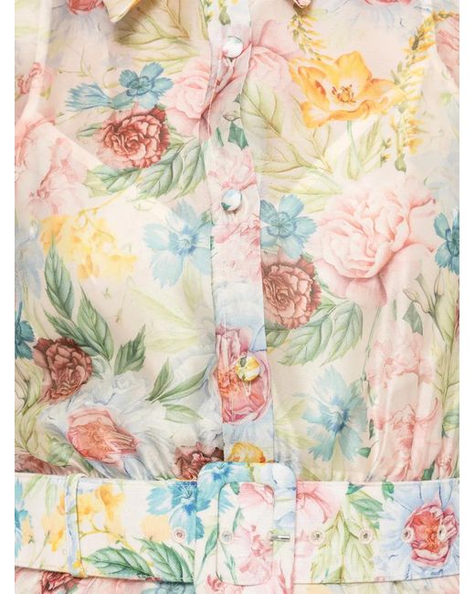 Nissa Natural Printed Organza Midi Dress