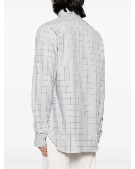 Luciano Barbera White Check-Pattern Cotton Shirt for men