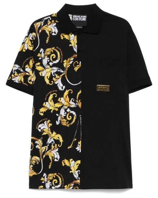 Versace Jeans Couture Black Barocco-Print Polo Shirt for men