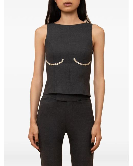 Contessa Mills Black Cora Button-Embellished Top