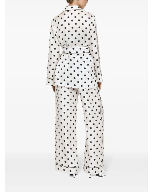 Dolce & Gabbana White Pyjama-Hose Aus Seide Mit Polka Dots