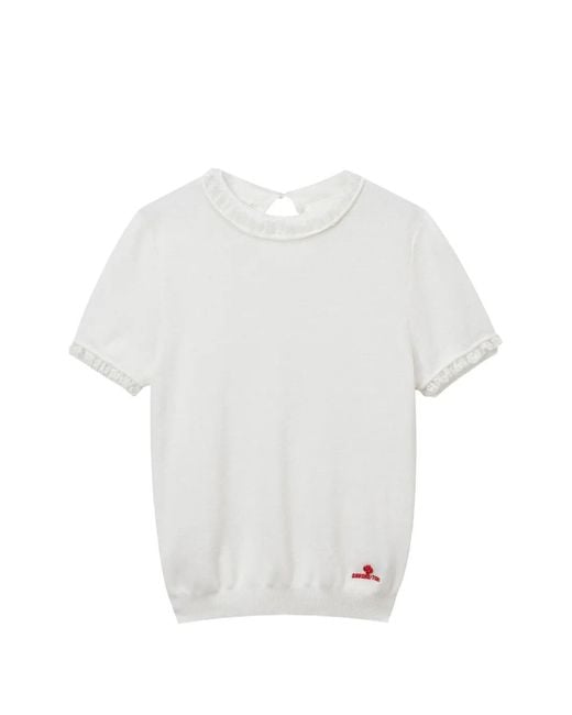 ShuShu/Tong White Ruffle-Trim Logo-Embroidered T-Shirt