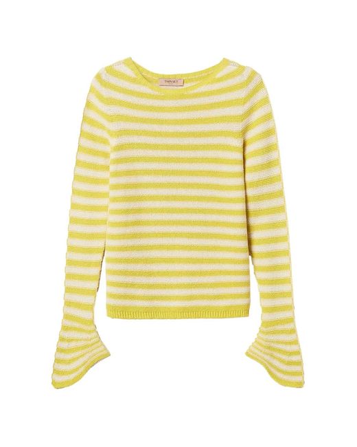 Twinset Yellow Two-Tone Striped Seamless Crew Neck Jumper