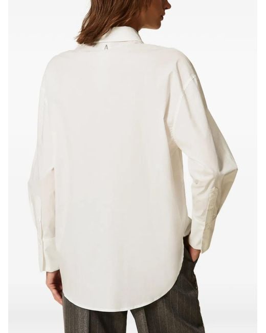 Twinset White Poplin Shirt With Embroidery