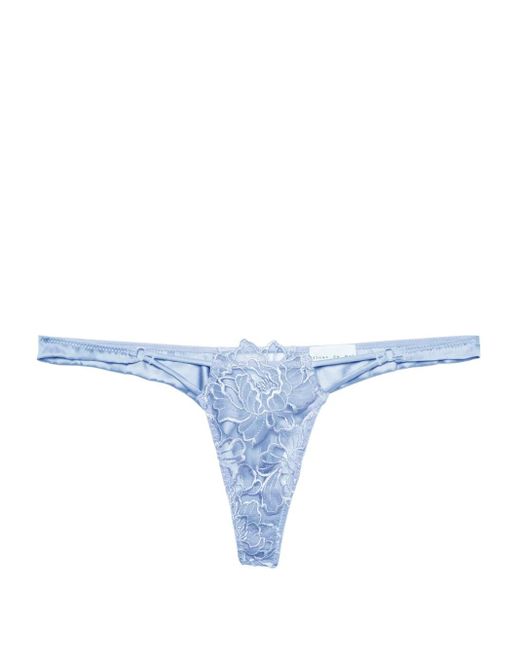 Fleur du Mal Blue Whitney Embroidered Thong