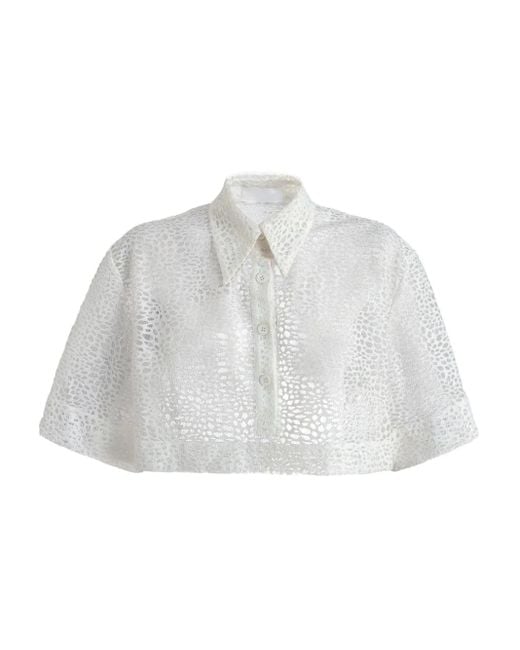 RAQUETTE Cropped Blouse Met Gekreukt Effect in het White