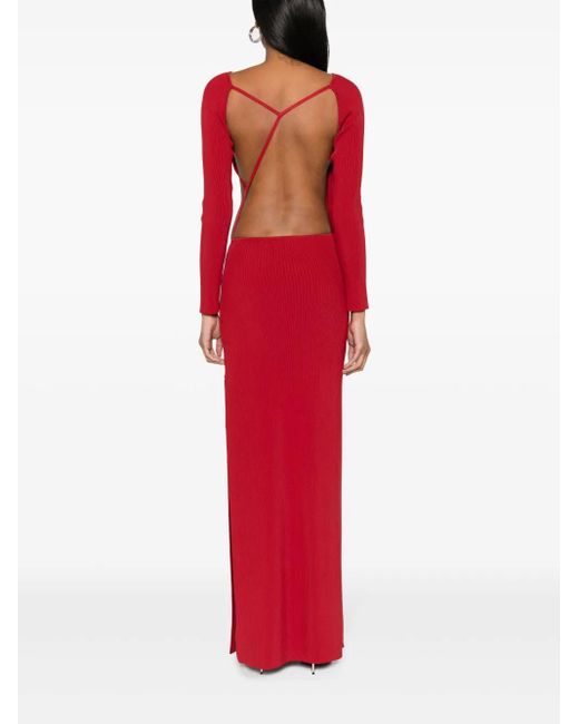 Gcds Red Asymmetric Ribbed Maxi Dress