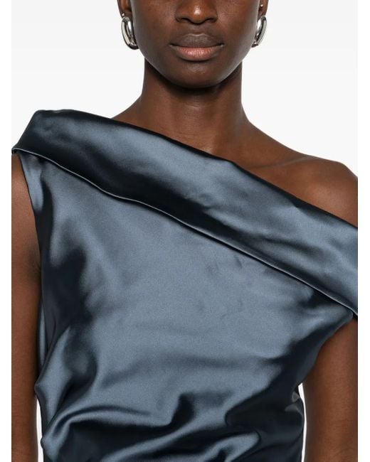 Max Mara Blue Draped Off-Shoulder Dress