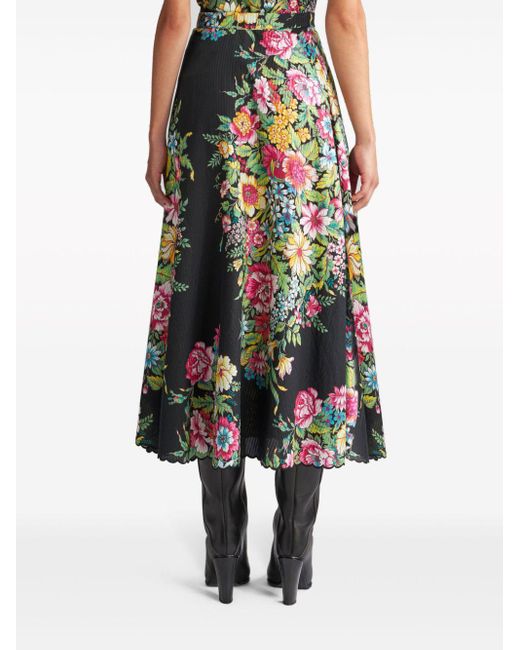 Etro Black Floral-print Cotton-blend Midi Skirt