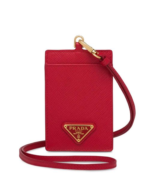 Prada Red Logo-Plaque Lanyard Cardholder