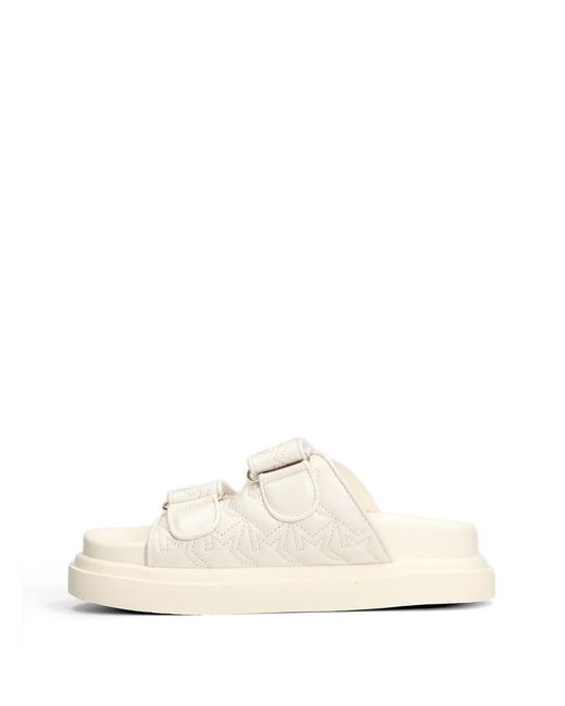 Marc Ellis White Calipso 002 Logo-Plaque Quilted Sandals