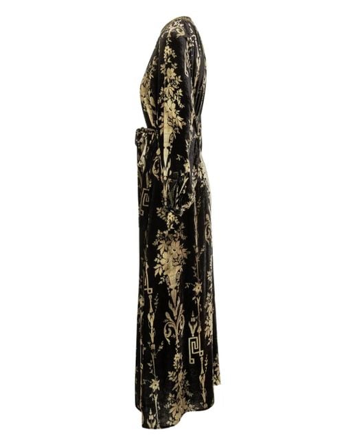 Pierre Louis Mascia Black Velvet Floral-Print Maxi Dress