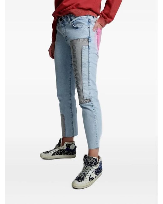 One Teaspoon Blue Patchwork Frayed Jeans