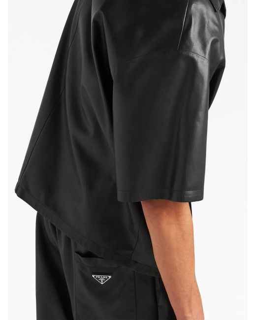 Prada Black Triangle-Logo Leather Bermuda Shorts for men