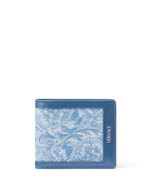 Versace Blue Barocco Athena Jacquard Bi-fold Wallet for men
