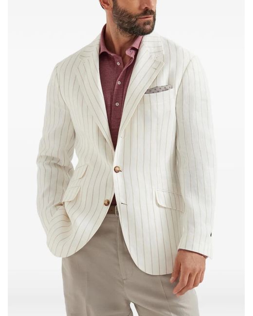 Brunello Cucinelli White Striped Blazer for men
