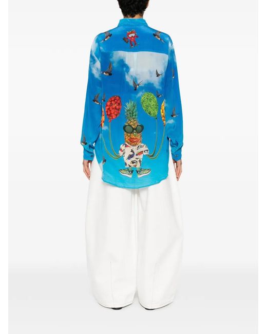 The Artistylist Blue Graphic-Print Long-Sleeve Shirt
