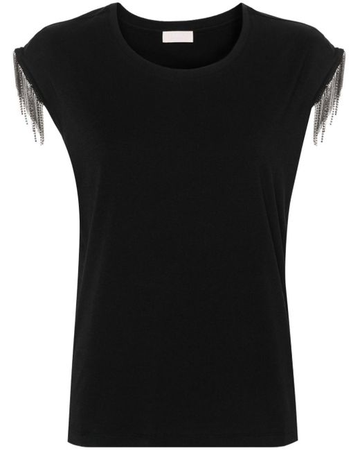 T-shirt crop à détail de pompon Liu Jo en coloris Black