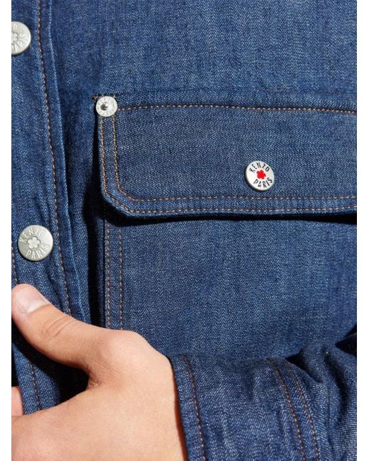 KENZO Blue Buttoned Flap-Pocket Shirt for men