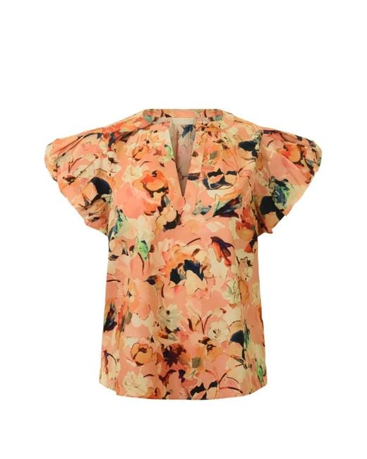 Ulla Johnson Orange Floral V-Neck Blouse