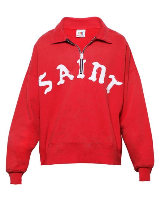 SAINT Mxxxxxx Red Logo-print Cotton Sweatshirt for men