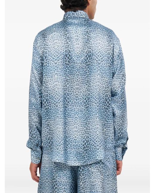 Roberto Cavalli Blue Baby Jaguar Silk Shirt for men
