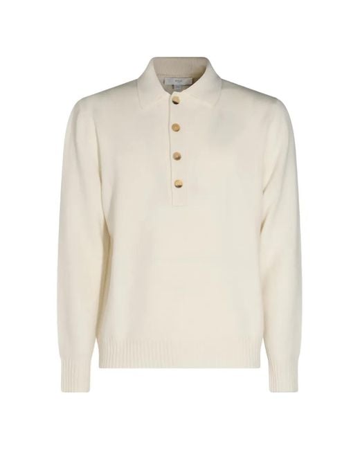 Malo White Cashmere Long-Sleeve Polo-Collar Sweater for men
