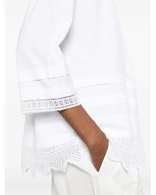 Polo Ralph Lauren White Blouse Carlton Bordée De Dentelle