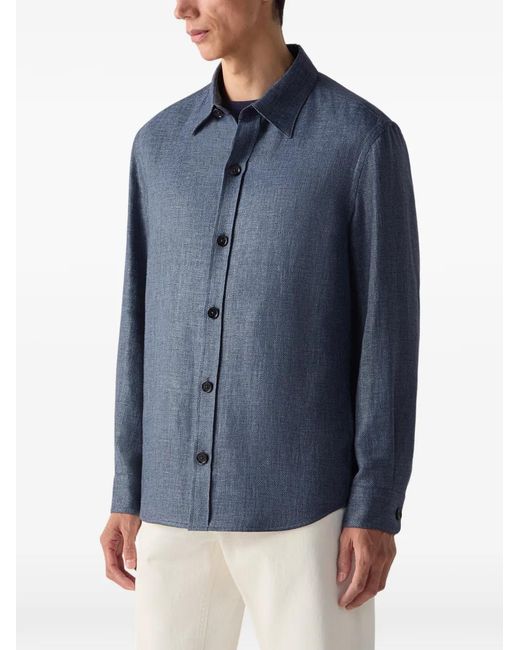 Zegna Blue Refined Regular Fit Shirt With Button Closure And Rounded Hem for men