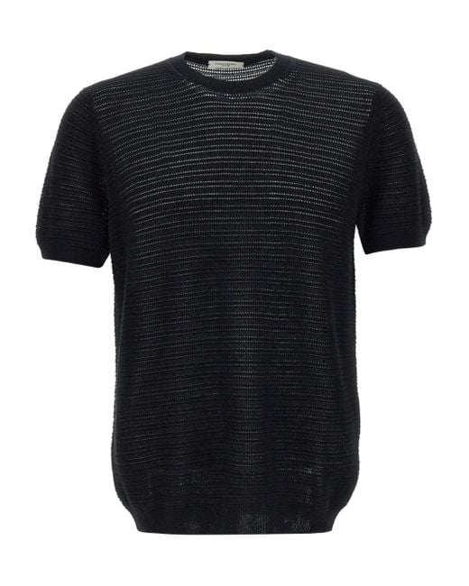 Paolo Pecora Black Crochet-Knit T-Shirt for men