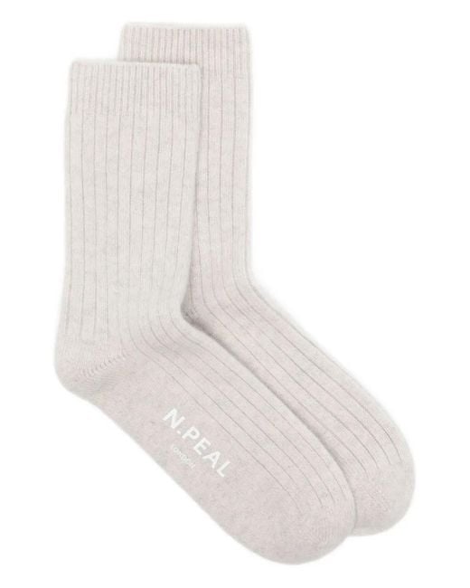 N.Peal Cashmere White Ribbed Socks for men